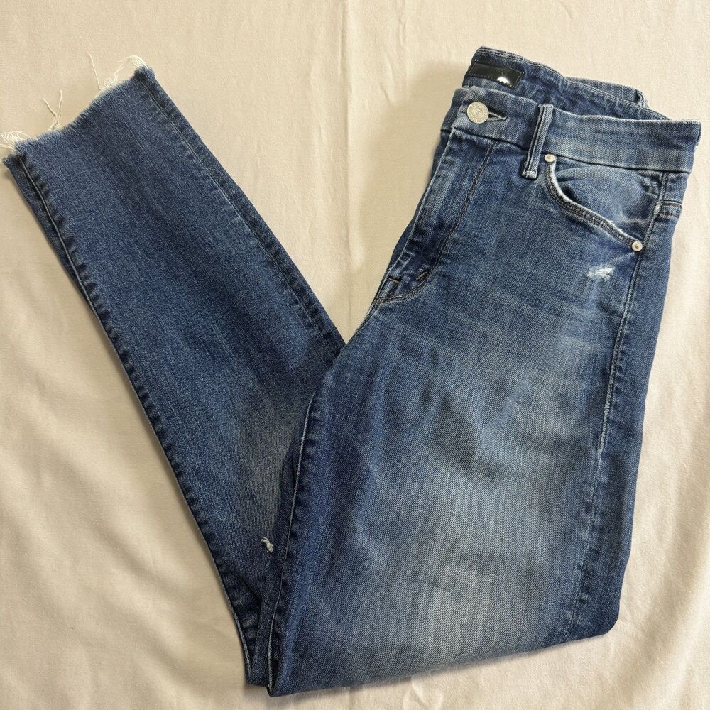 MOTHER Denim High Waisted Looker Ankle Fray Jeans Furiously Happy 26 Distressed